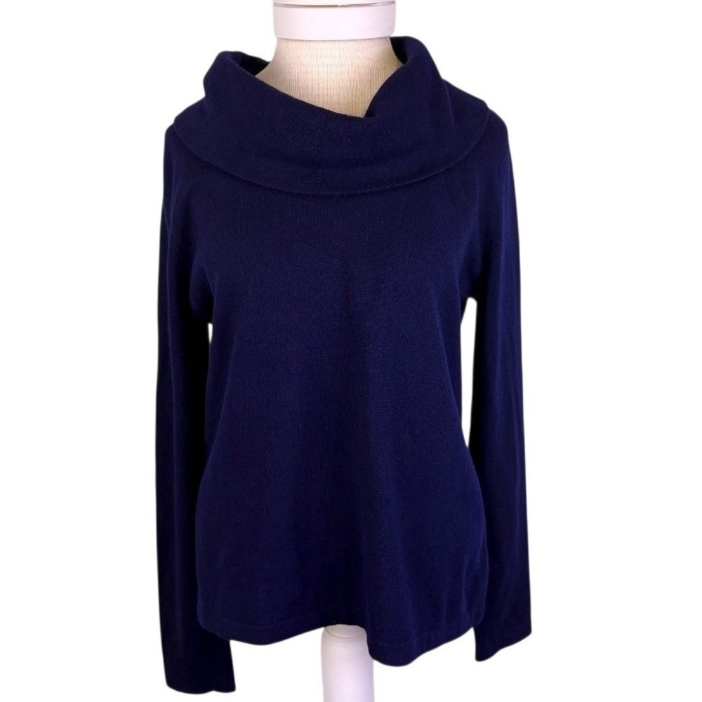 Vintage Lauren Ralph Lauren Blue Merino Wool Cashmere Angora Cowl Neck Sweater L